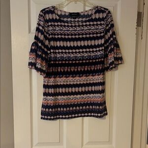 Karen Kane Purple Blue Pink Patterned Blouse